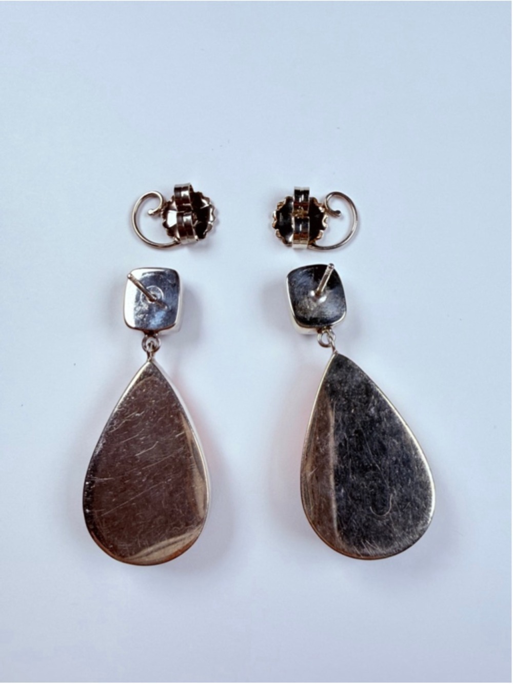 Southwestern Artisan Spiny Oyster Coral Onyx Sterling Silver Inlay VTG Earrings - Picture 5 of 10